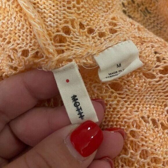 Moth Anthropologie peach linen blend crochet sleeveless hooded pullover top sz M - Picture 8 of 8